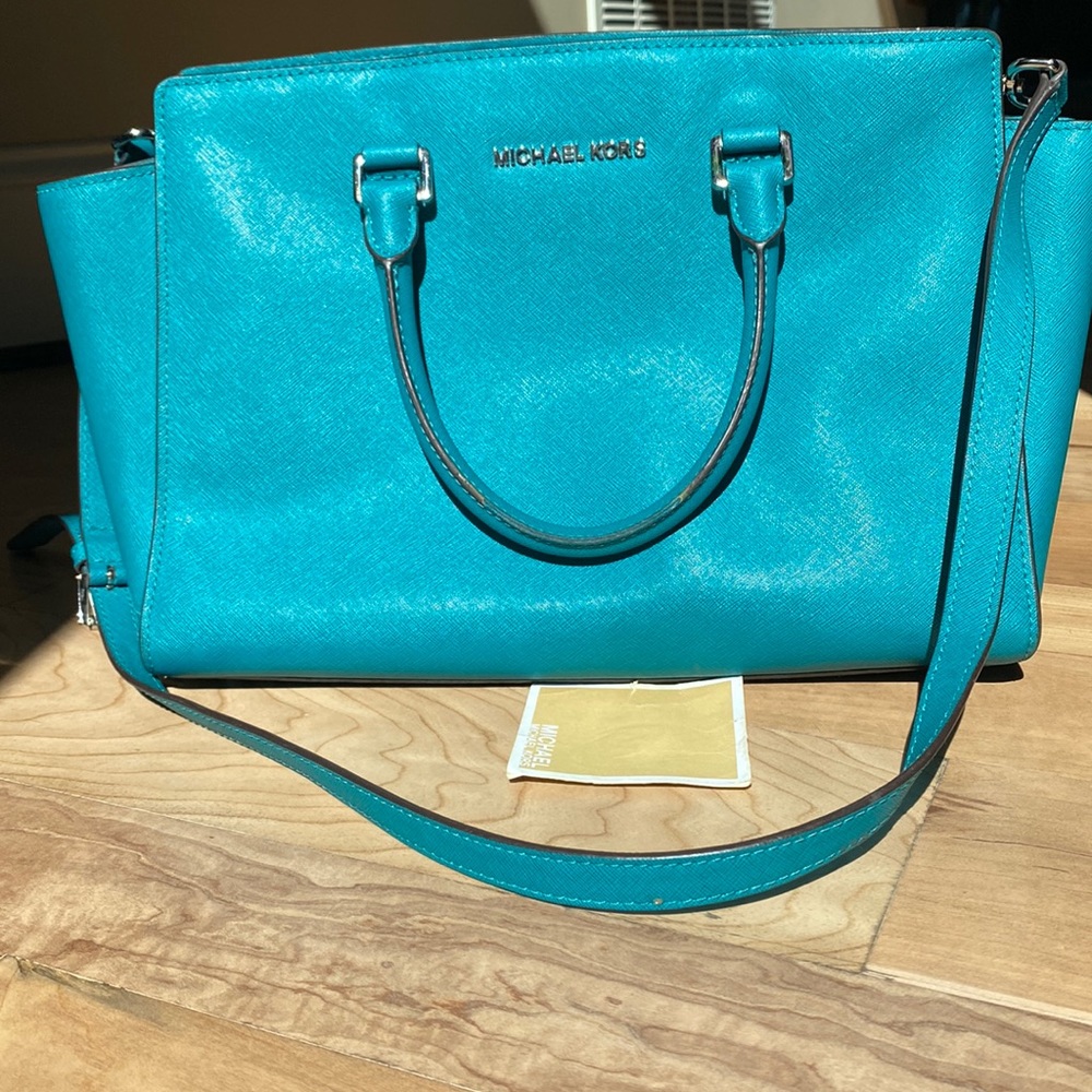 Michael Kors purse, teal/aqua, structured,